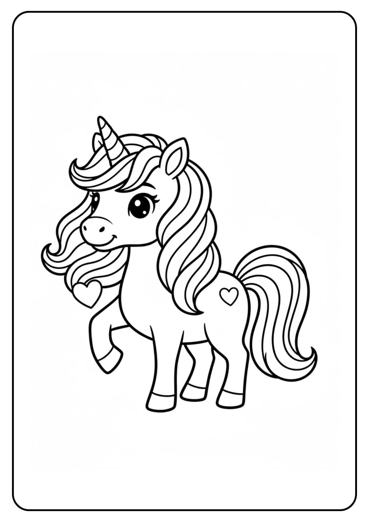 Cute Unicorn Coloring Page Heart
