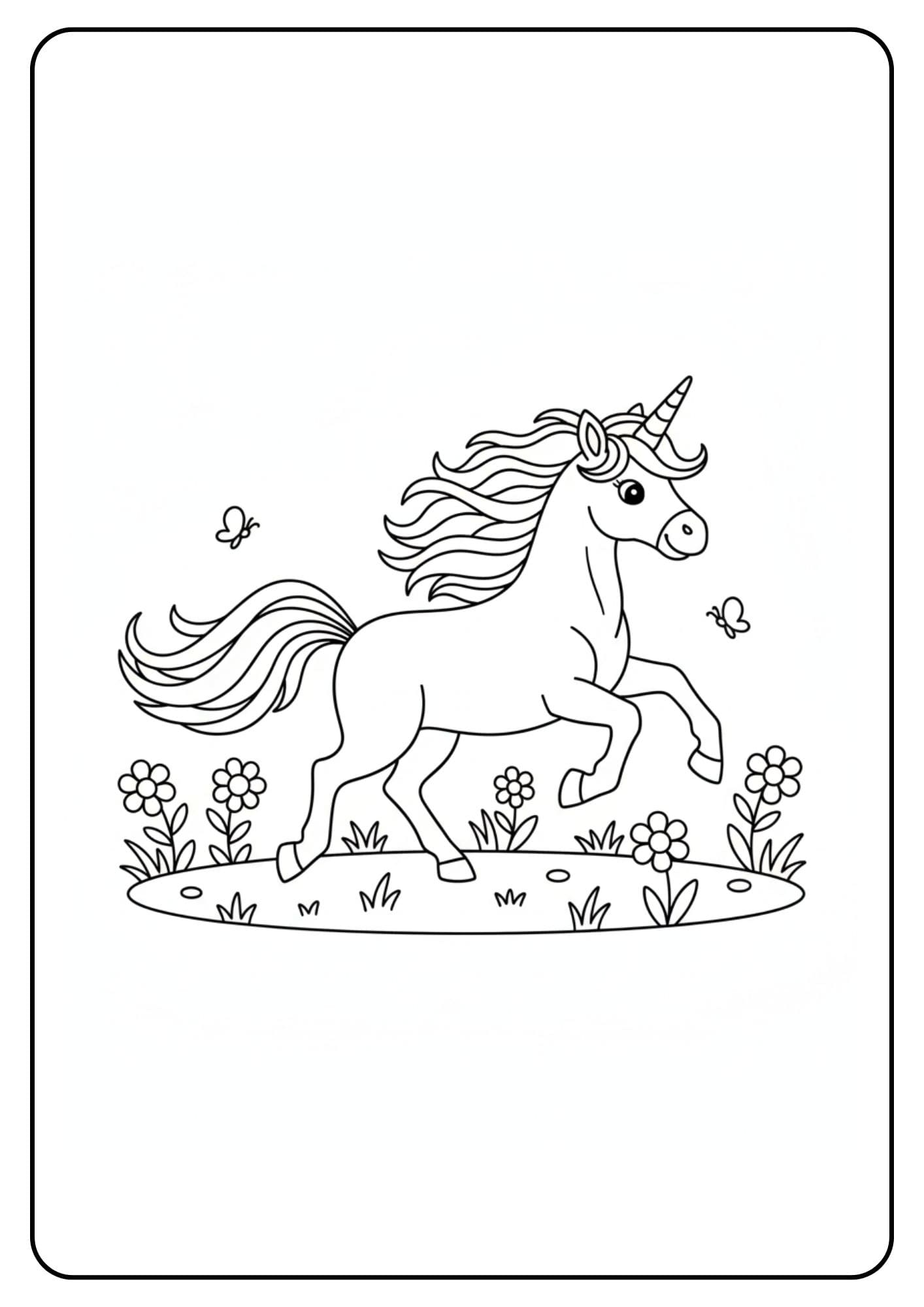 Cute Unicorn Coloring Page Meadow