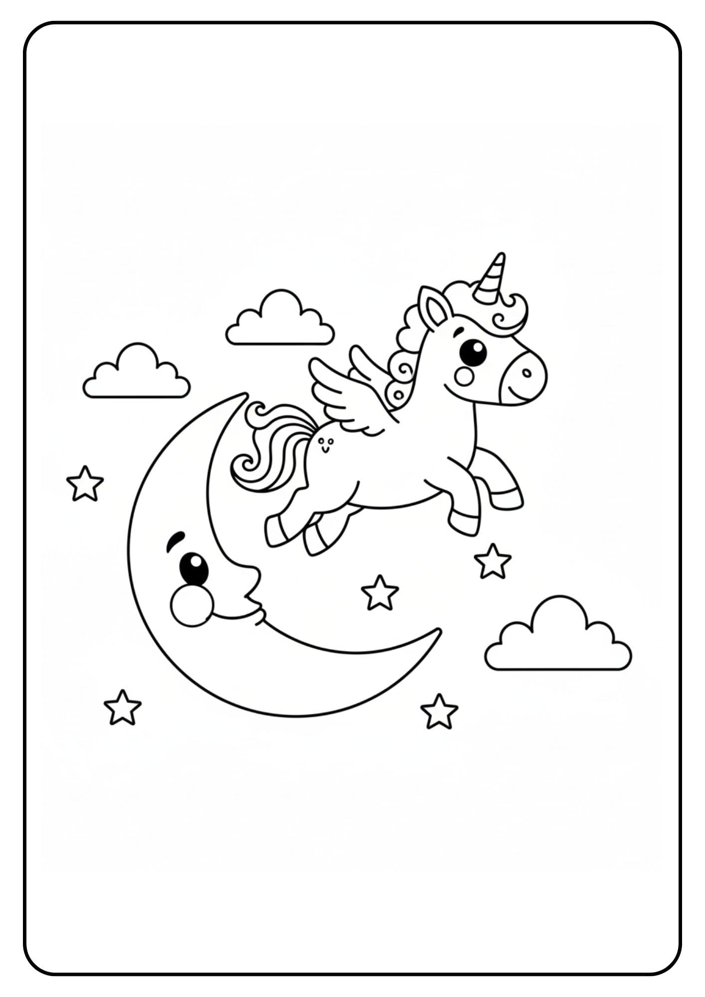 Cute Unicorn Coloring Page Moon