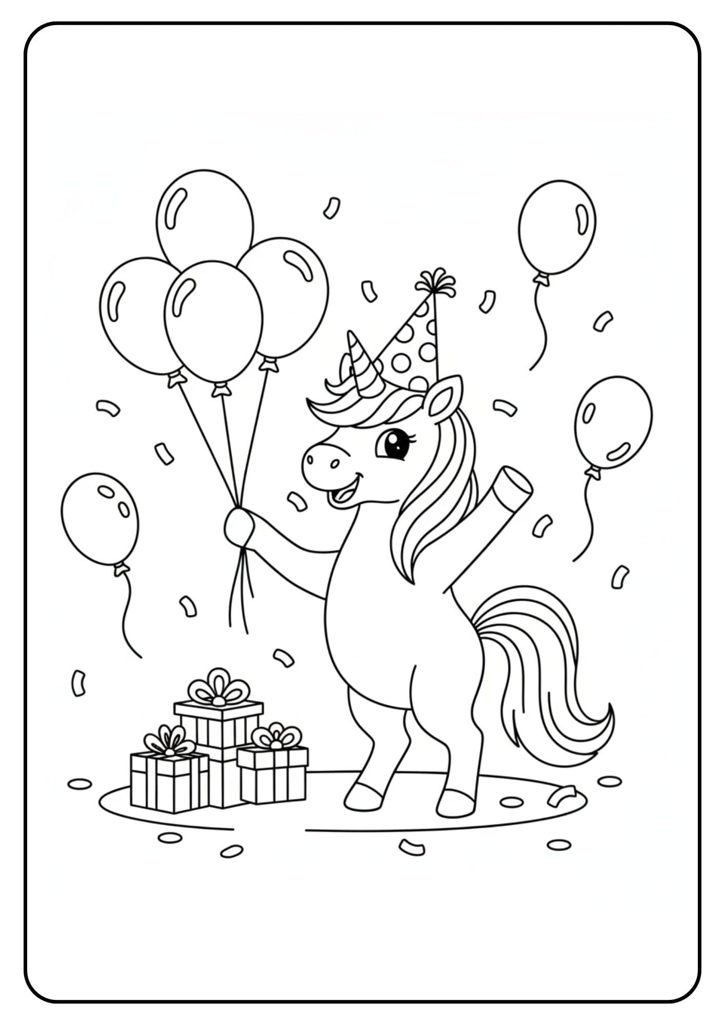 Cute Unicorn Coloring Page Party