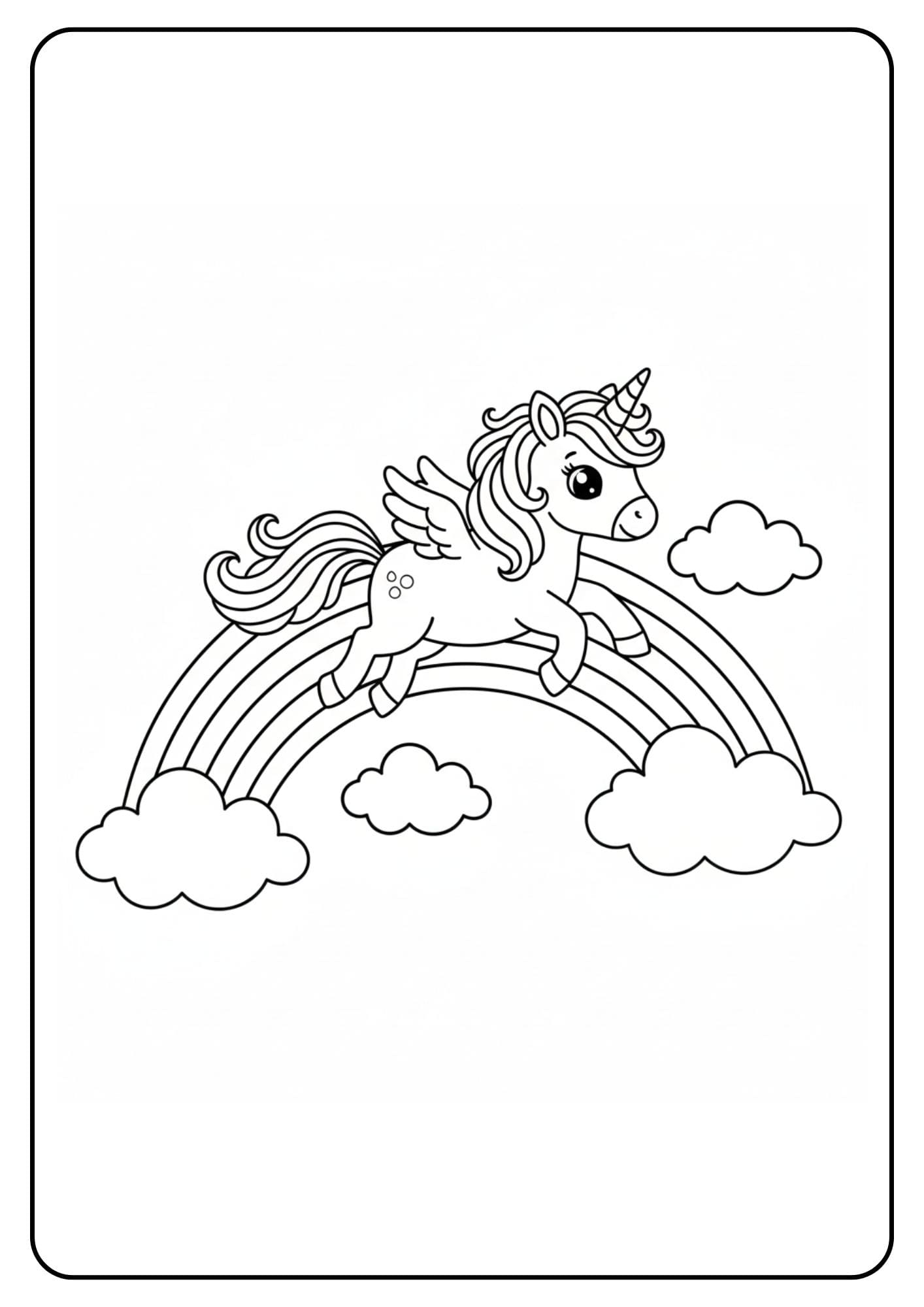 Cute Unicorn Coloring Page Rainbow