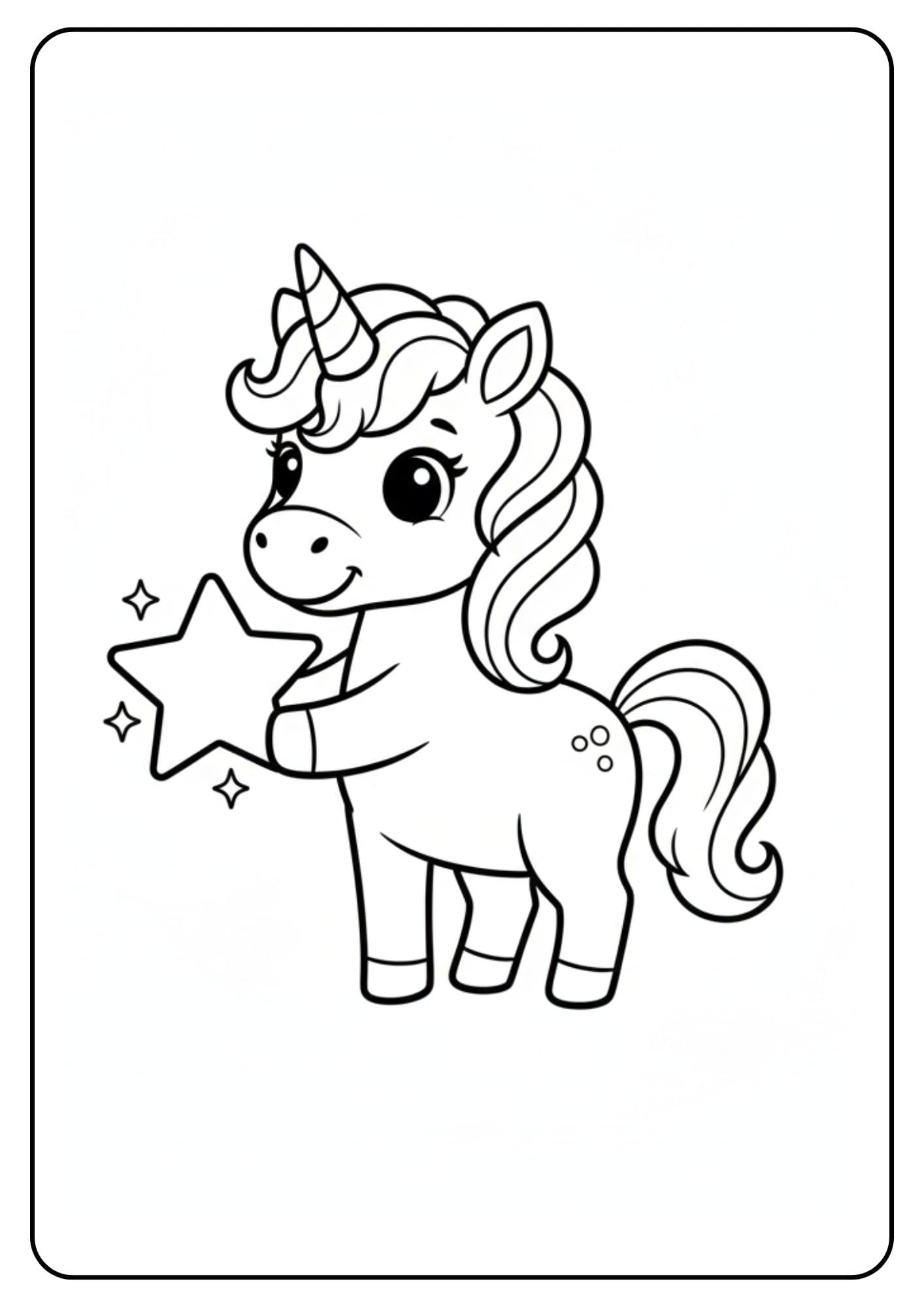 Cute Unicorn Coloring Page Star
