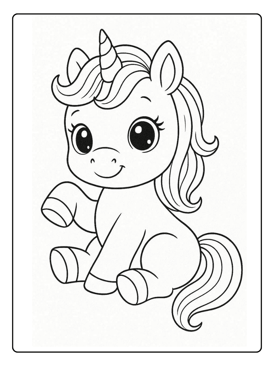 Cute Unicorn Coloring Page – Cute Baby Unicorn Pose