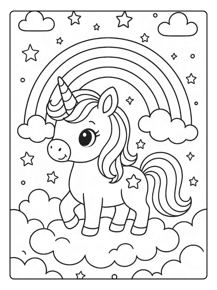 Cute Unicorn Coloring Page – Magical Unicorn Rainbow