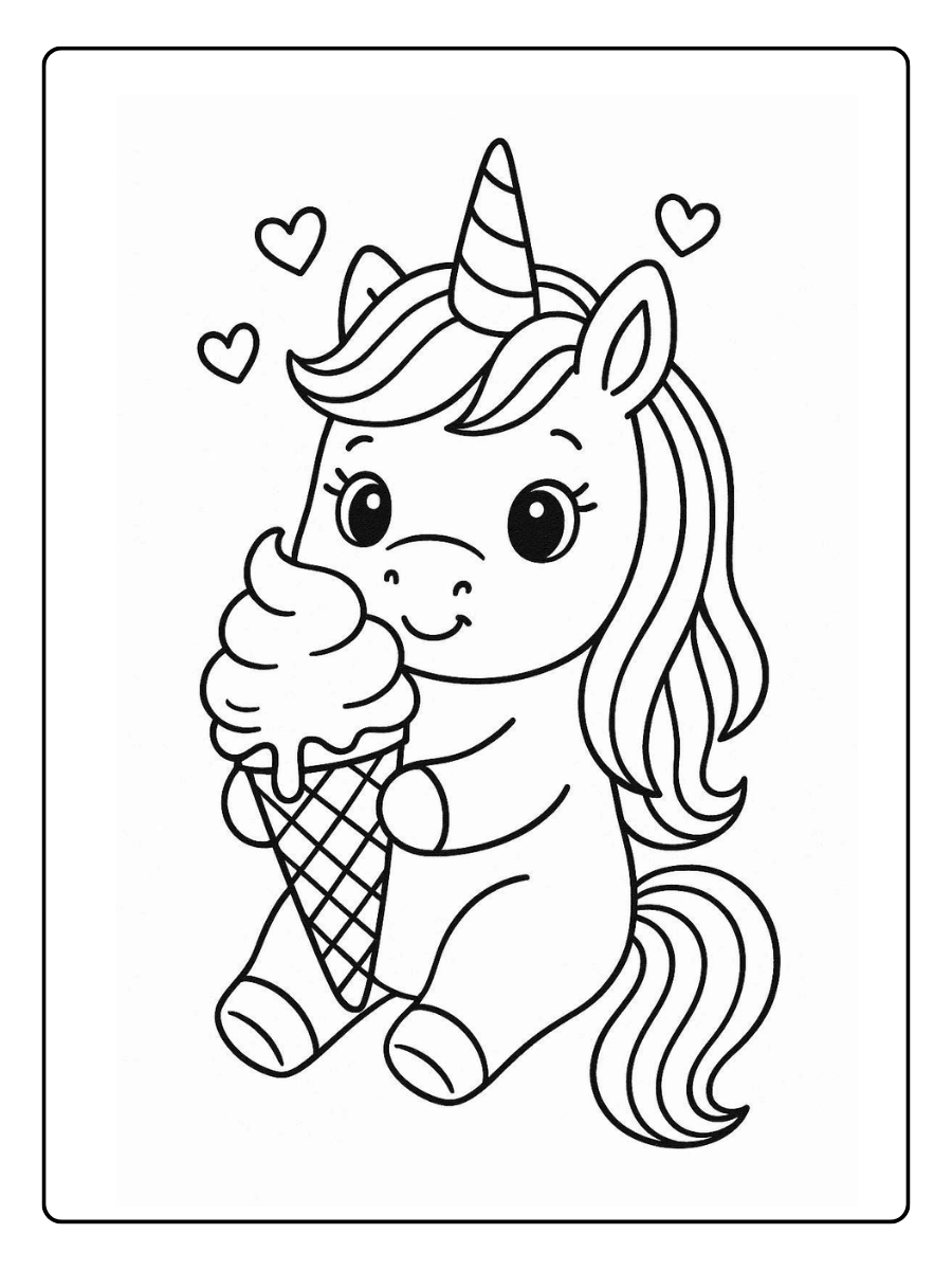 Cute Unicorn Coloring Page – Sweet Ice Cream Unicorn