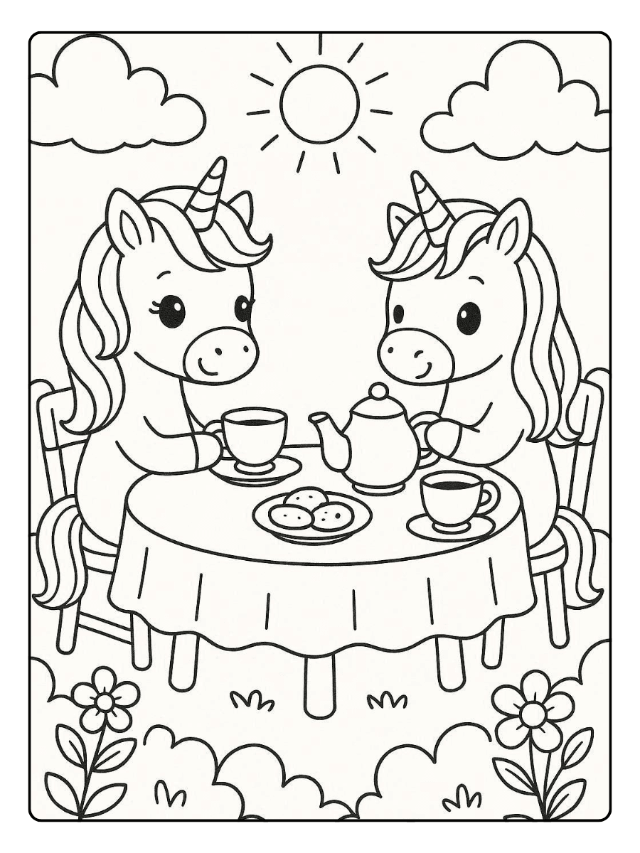 Cute Unicorn Coloring Page – Unicorn Tea Party