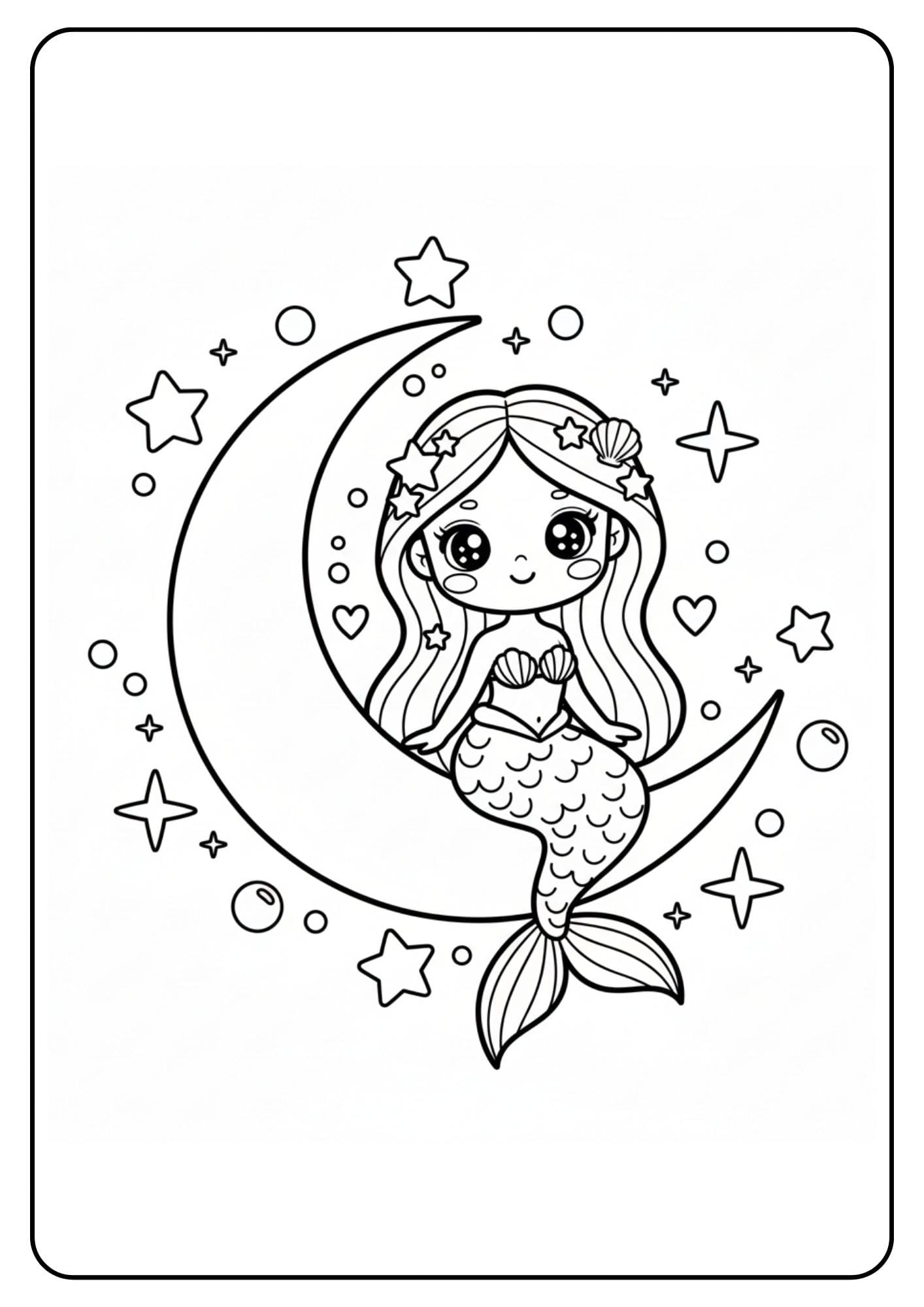 Cute mermaid coloring page crescent moon