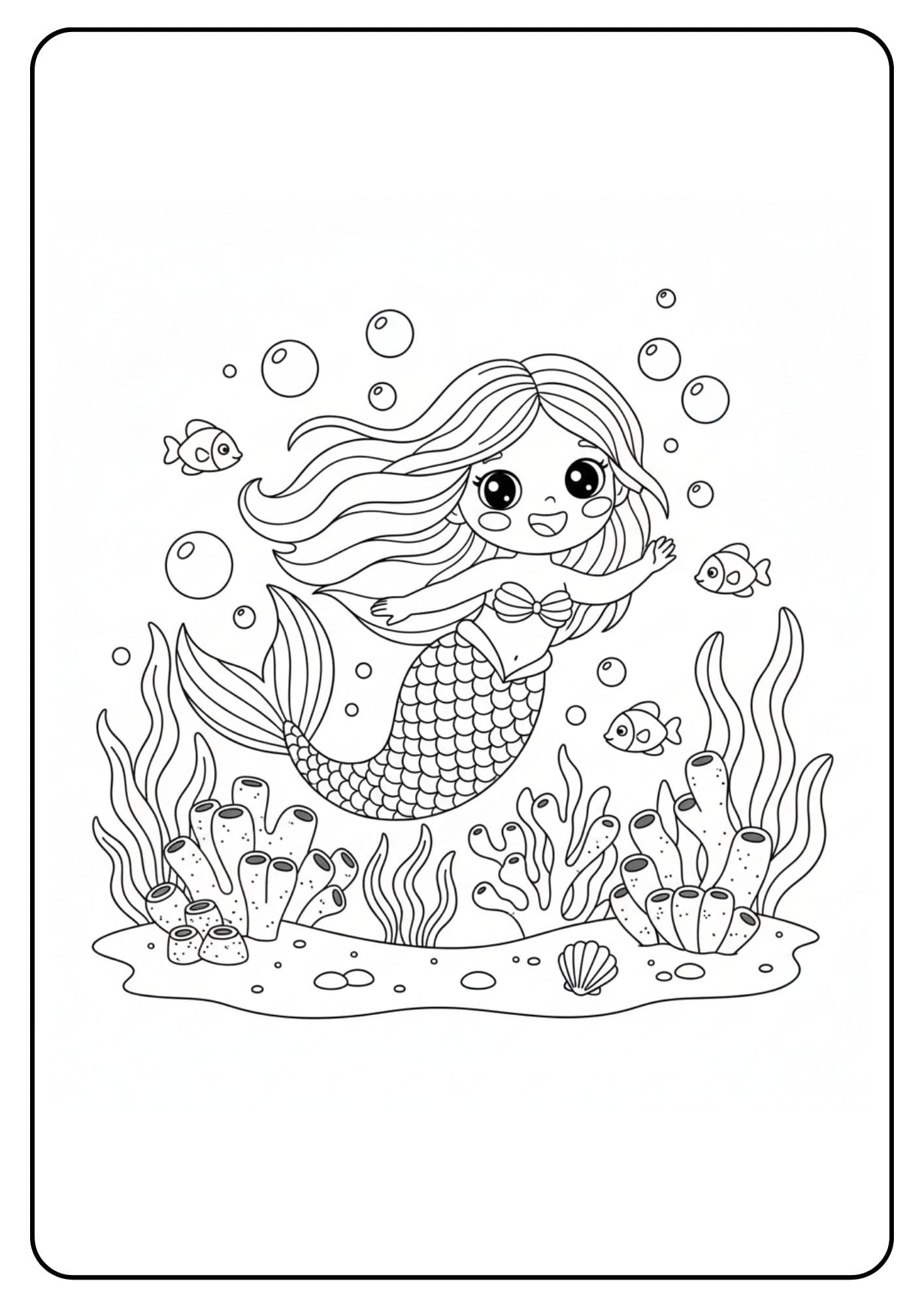 Cute mermaid coloring page swimming playful