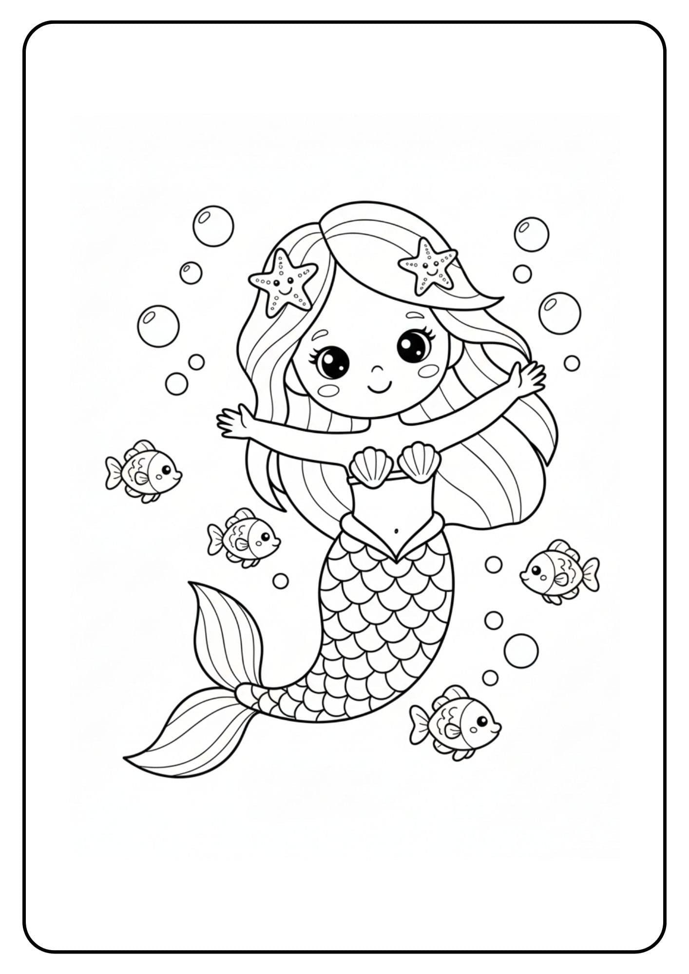 Cute mermaid coloring page swimming