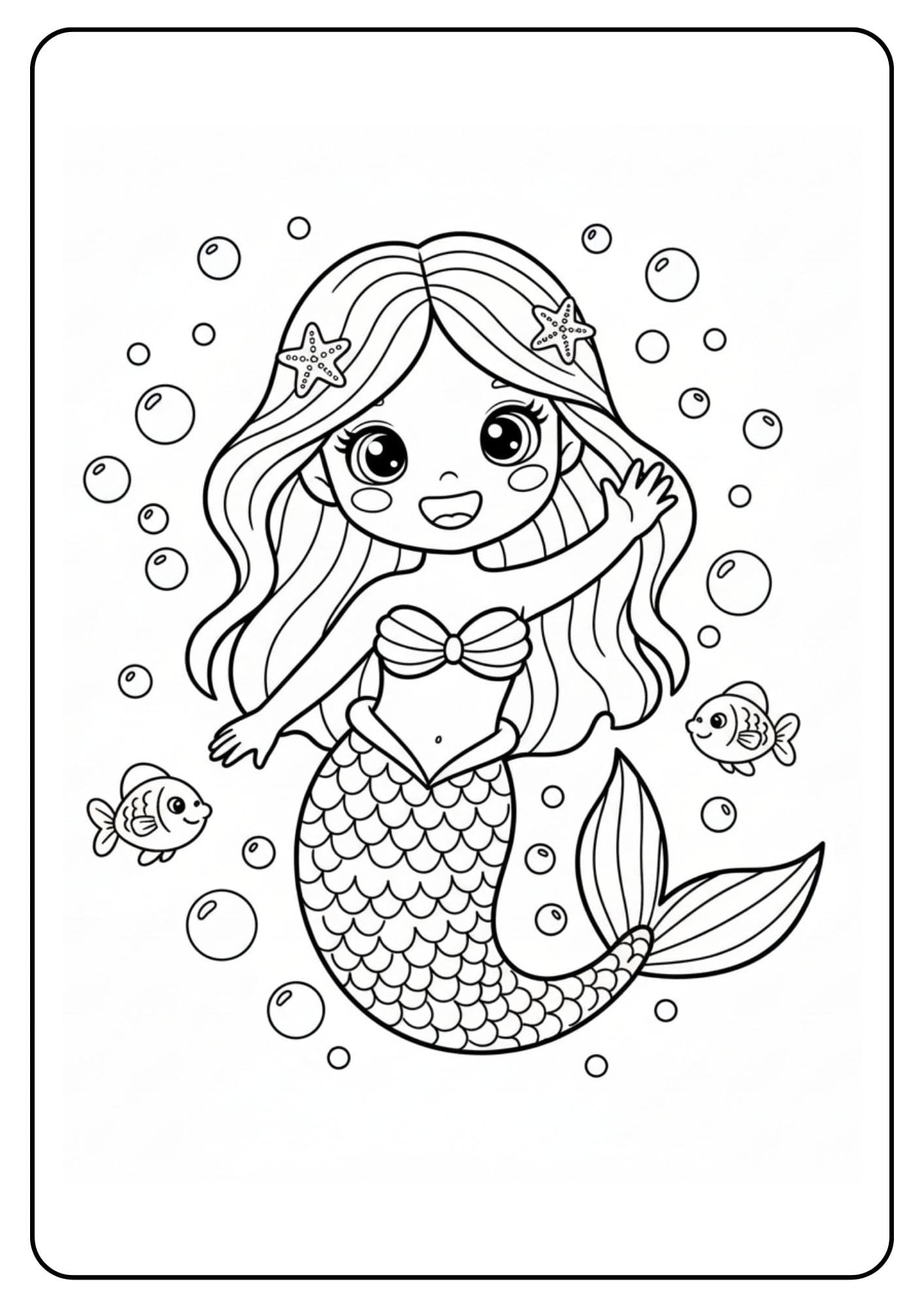 Cute mermaid coloring page waving