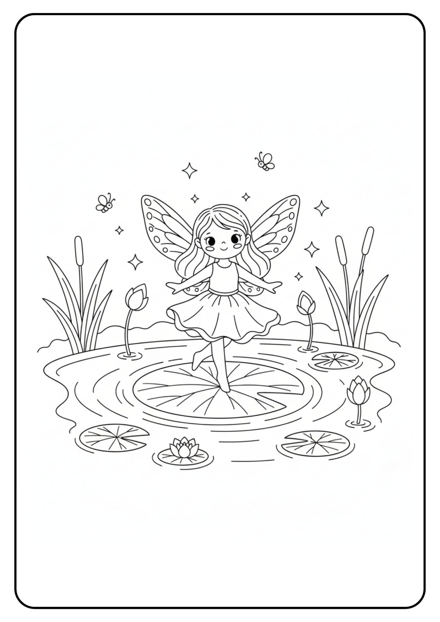Dancing Fairy on Lily Pad Coloring Page