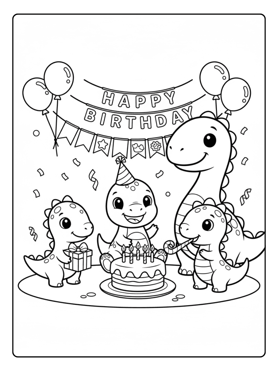 Dino Birthday Party Cute Dinosaur Coloring Pages