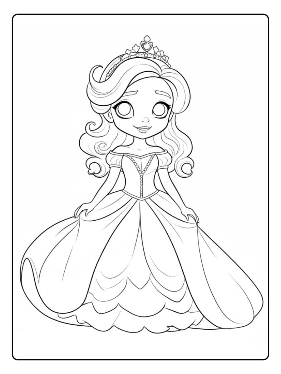 Elegant Princess with Flower Beautiful Princess Coloring Pages