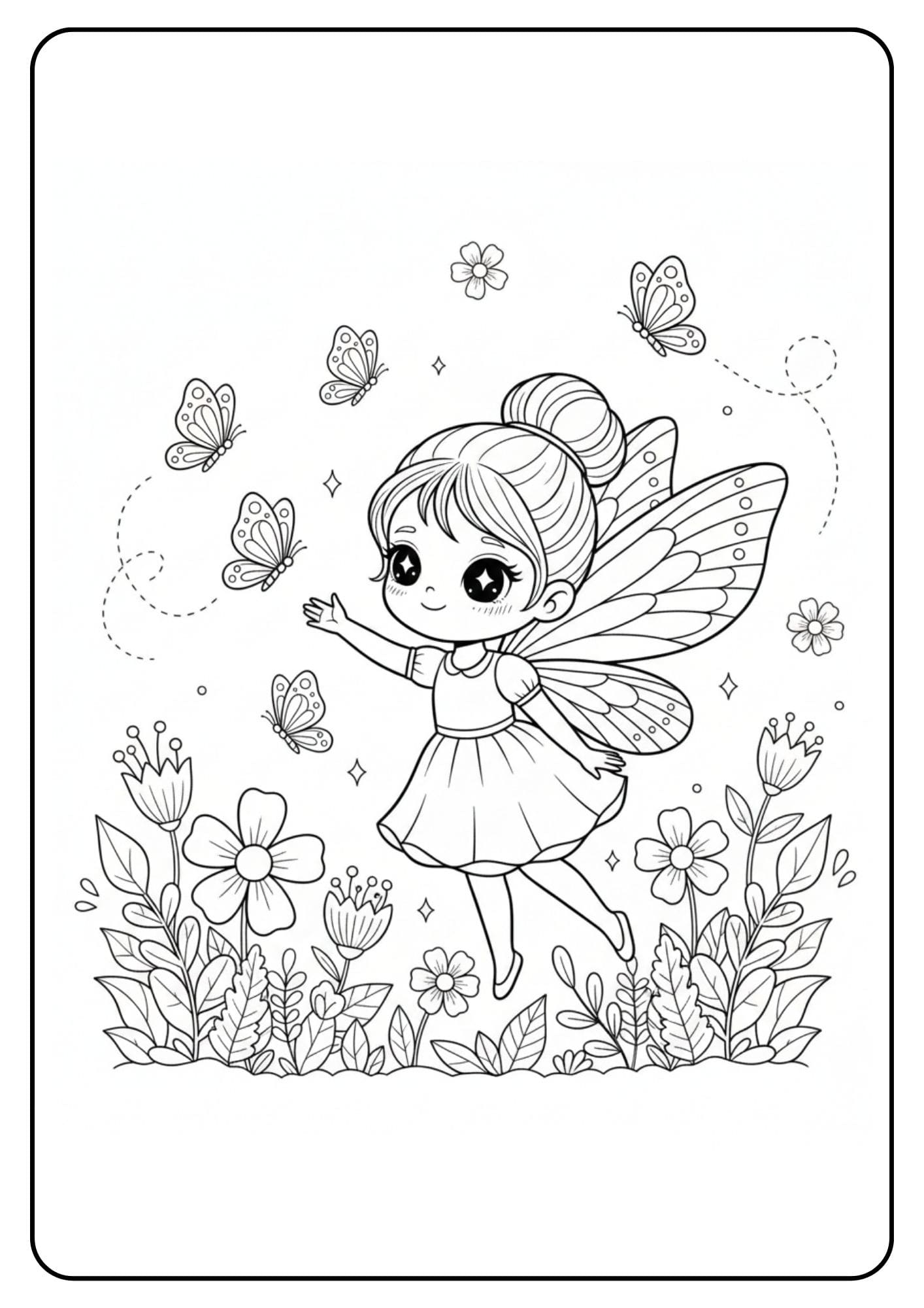 Fairy Playing with Butterflies Coloring Page