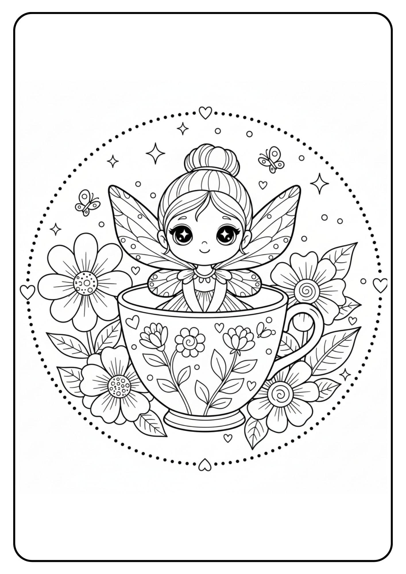 Fairy in Teacup Coloring Page