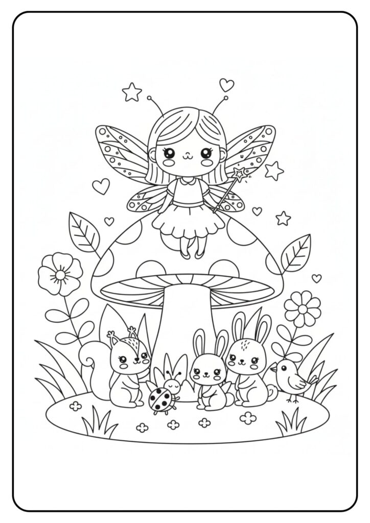 Fairy on Toadstool Coloring Page