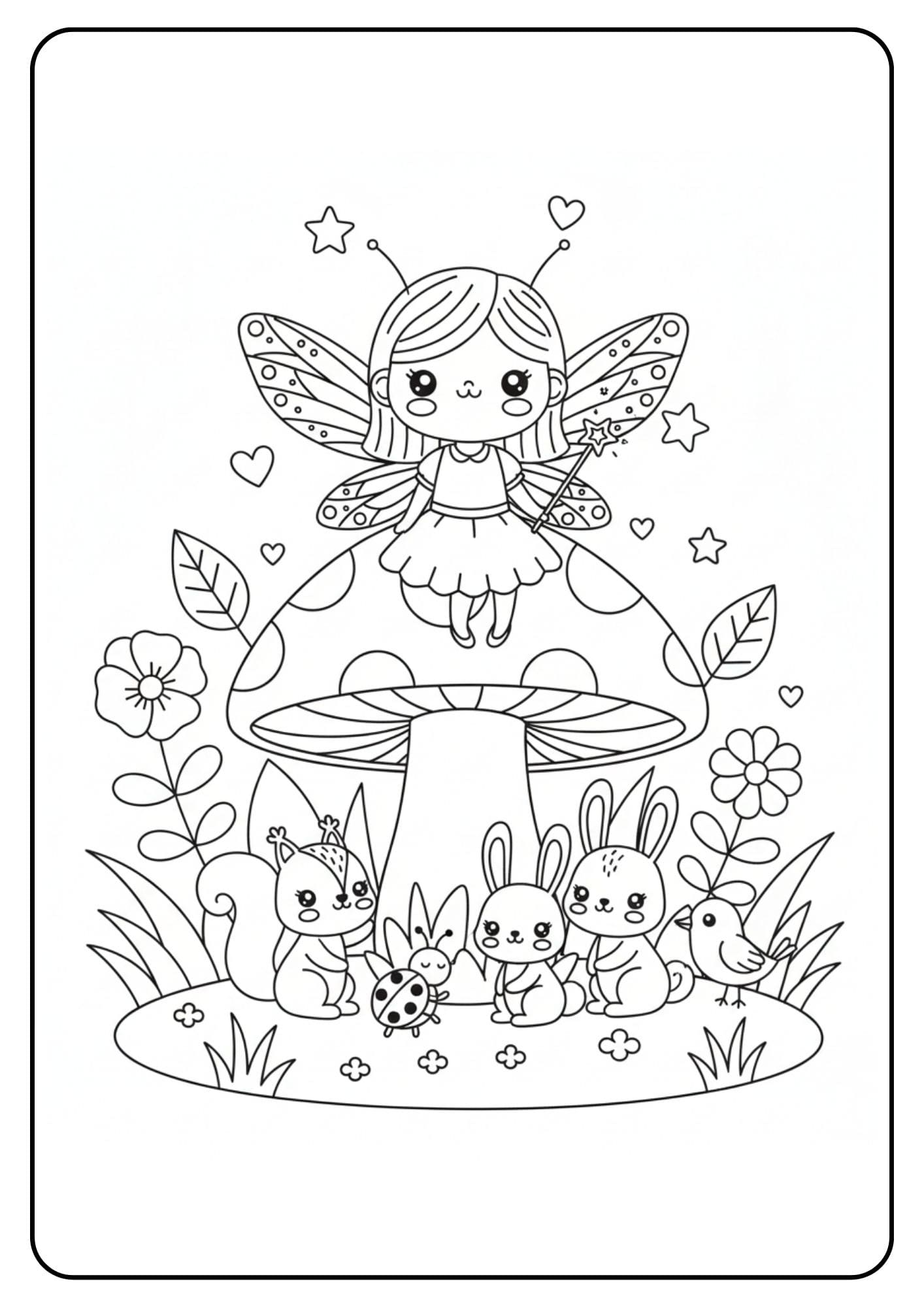 Fairy on Toadstool Coloring Page