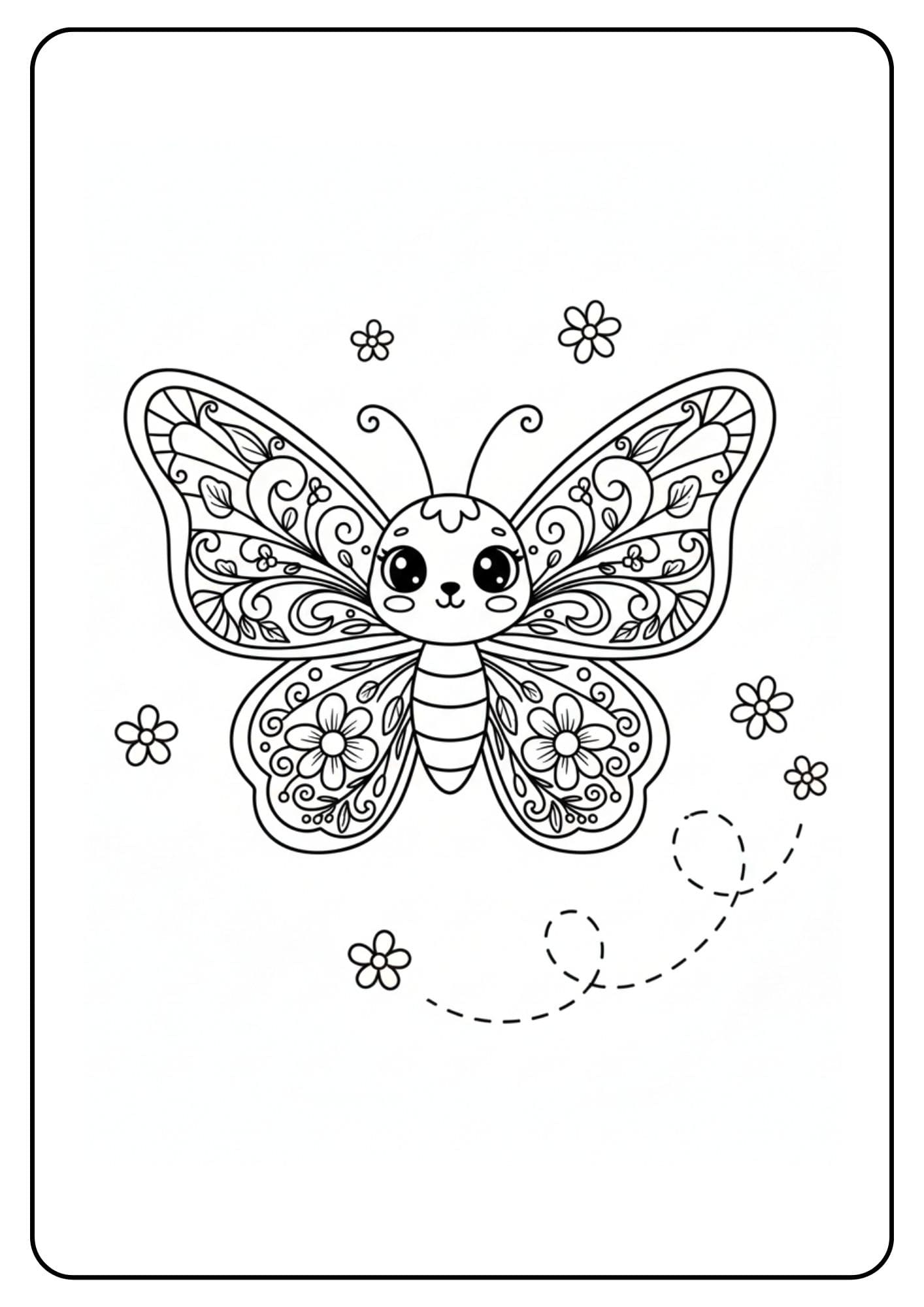 Floral Wings Cute Butterfly Coloring Page
