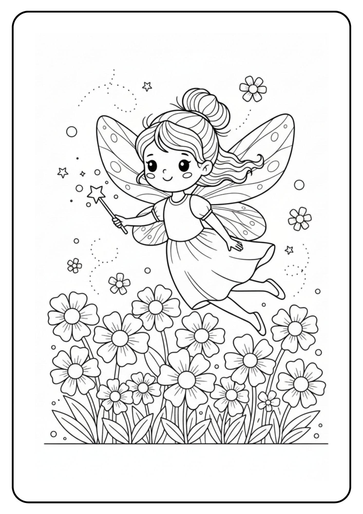 Flying Cute Fairy Coloring Page