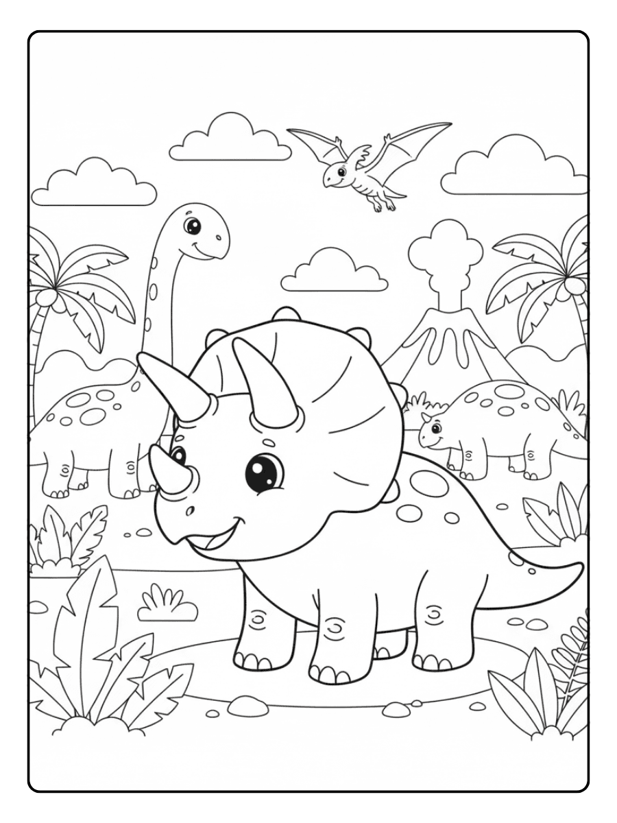 Friendly Triceratops Cute Dinosaur Coloring Pages