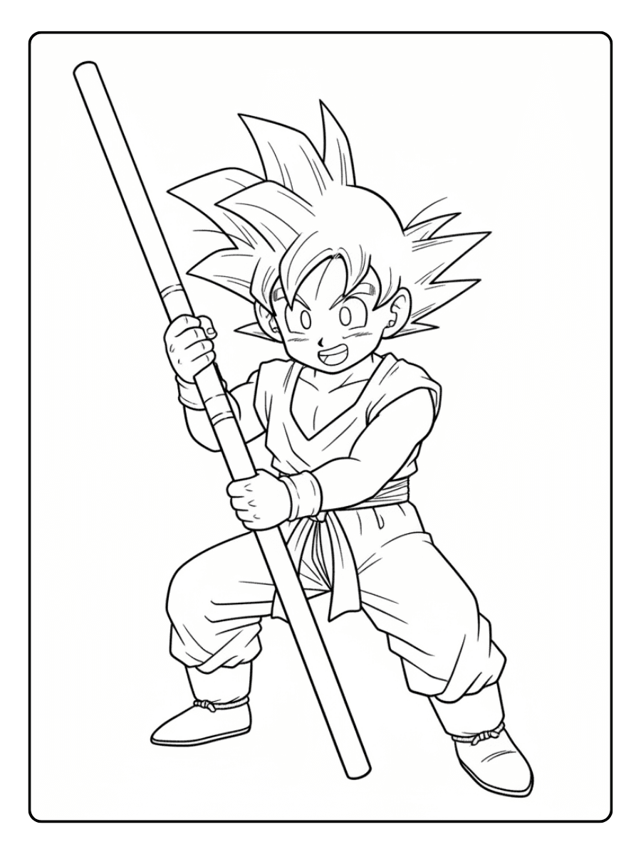Goku Coloring Pages – Kid Goku with Power Pole