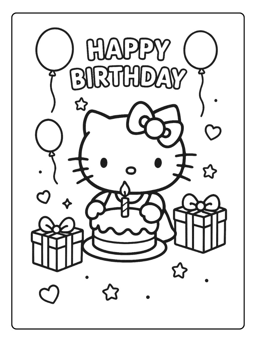 Hello Kitty Birthday Party – Cute Hello Kitty Coloring Page