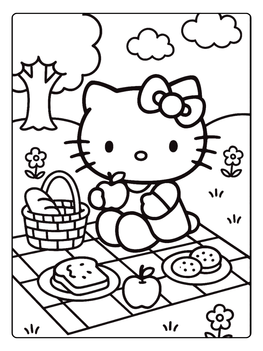 Hello Kitty Picnic Day – Cute Hello Kitty Coloring Page