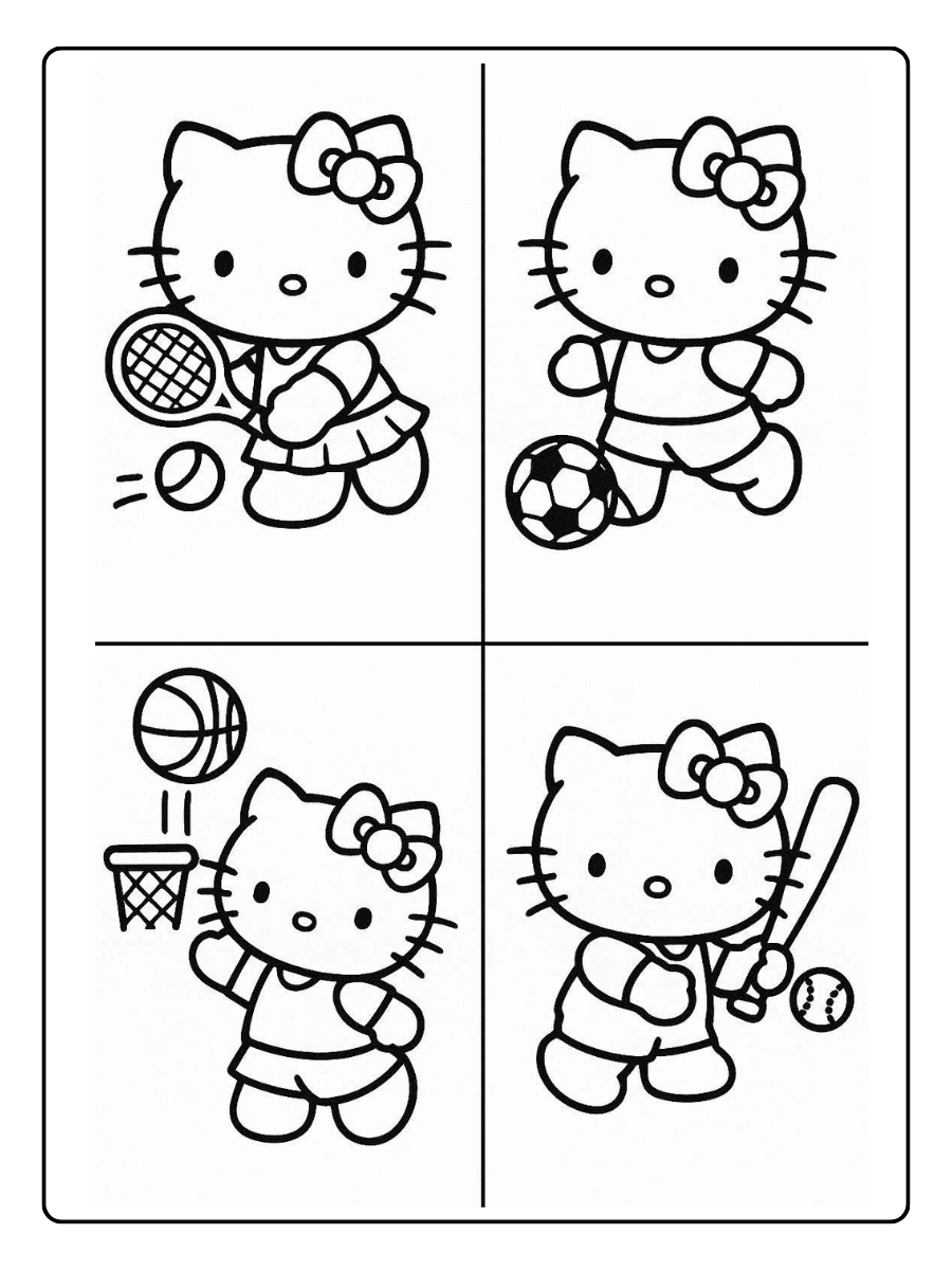 Hello Kitty Playing Sports – Cute Hello Kitty Coloring Page