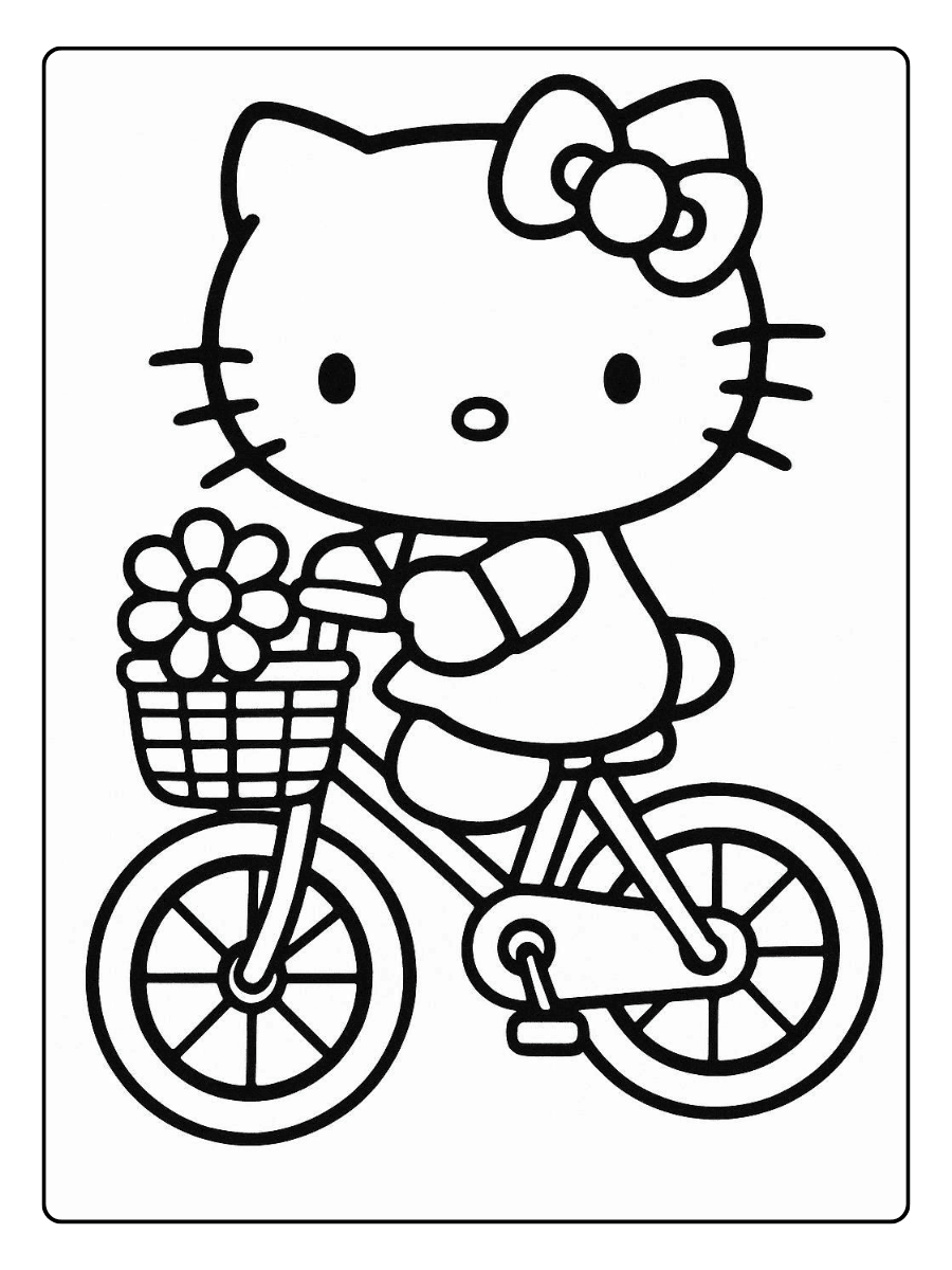 Hello Kitty Riding a Bicycle – Cute Hello Kitty Coloring Page