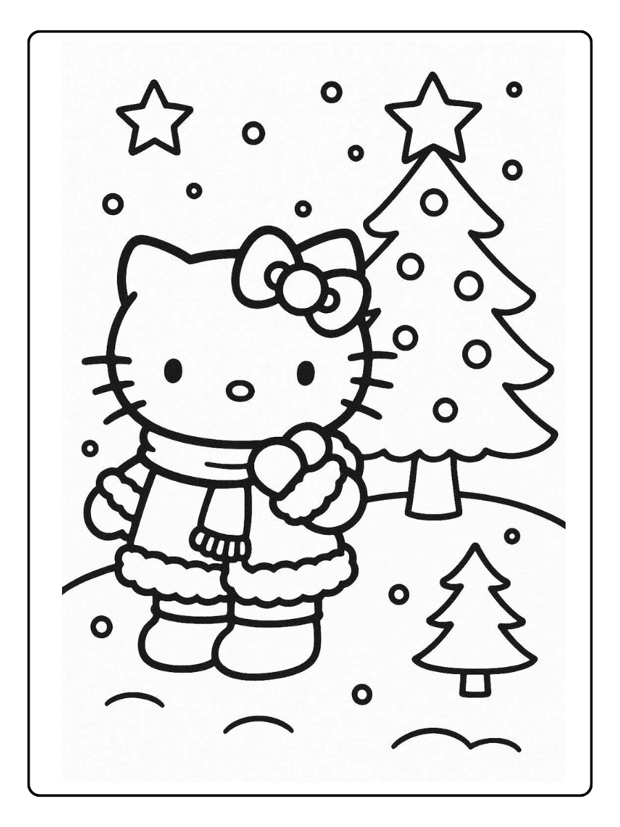 Hello Kitty Winter & Christmas – Cute Hello Kitty Coloring Page