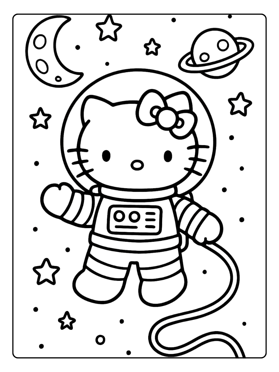 Hello Kitty as an Astronaut – Cute Hello Kitty Coloring Page