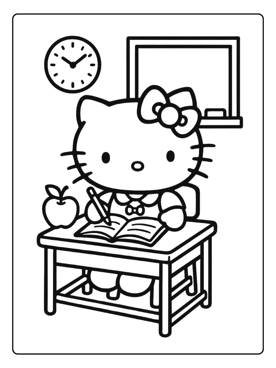 Hello Kitty at School – Cute Hello Kitty Coloring Page