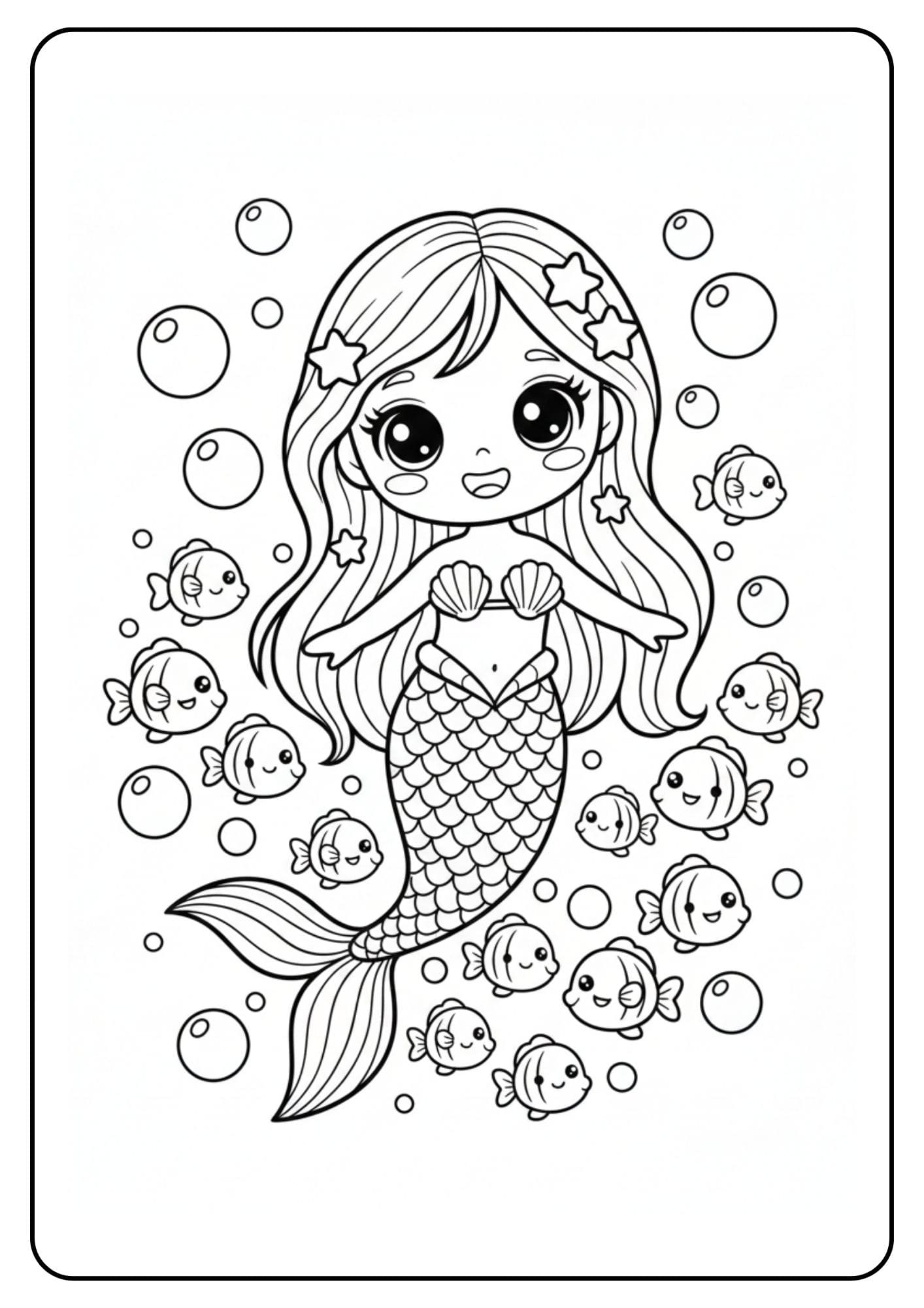 Kawaii cute mermaid coloring page