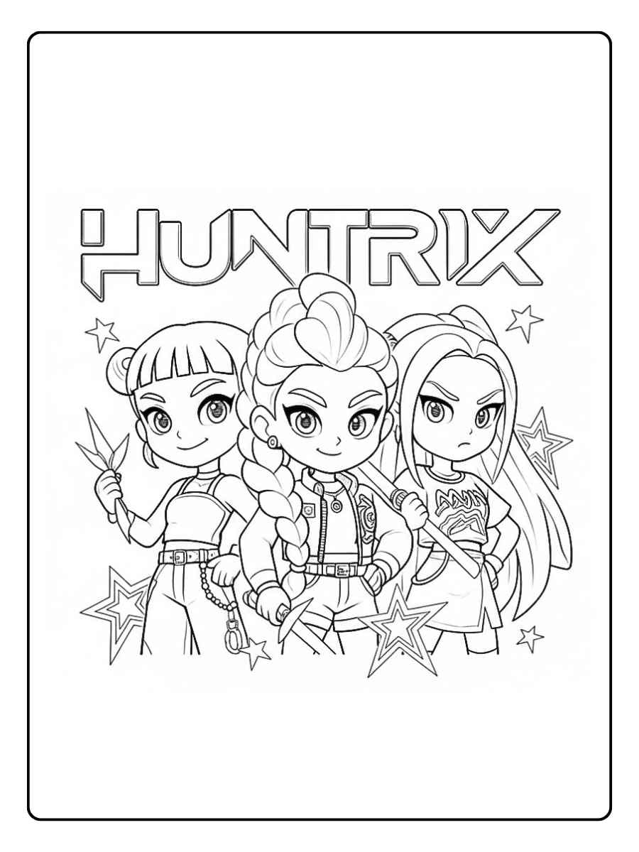 Kpop Demon Hunters Coloring Pages Chibi Huntrix Team