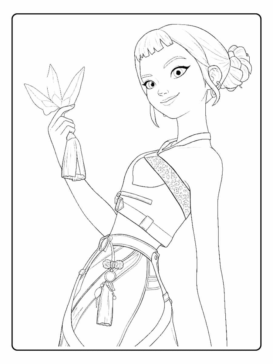 Kpop Demon Hunters Coloring Pages Stylish Warrior with Fan Weapon