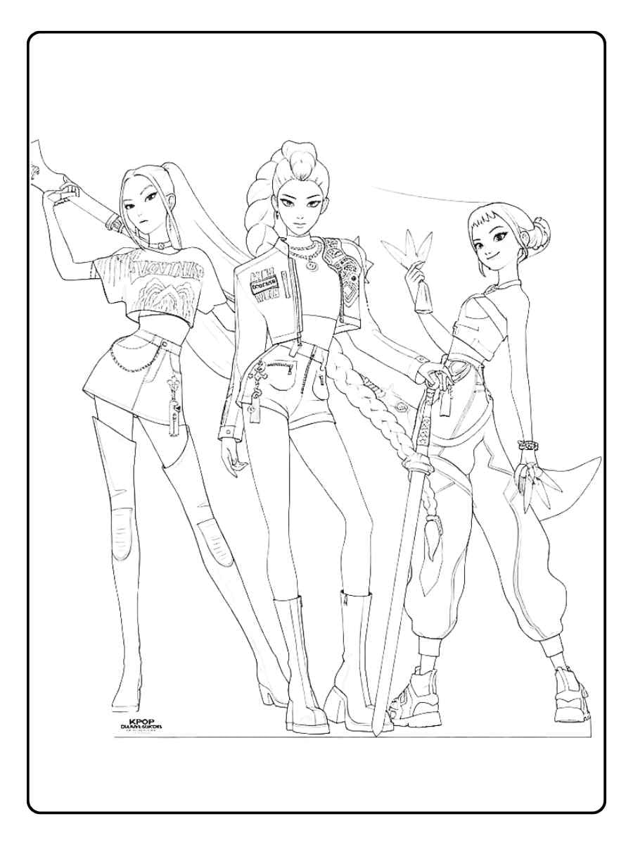Kpop Demon Hunters Coloring Pages The Warrior Trio