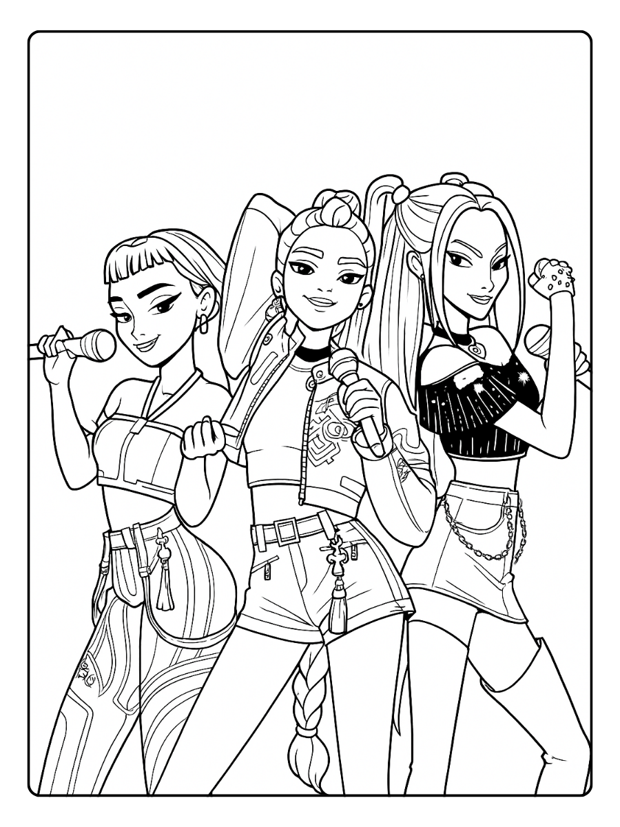 Kpop Demon Hunters Coloring Pages – Girl Power Demon Hunters