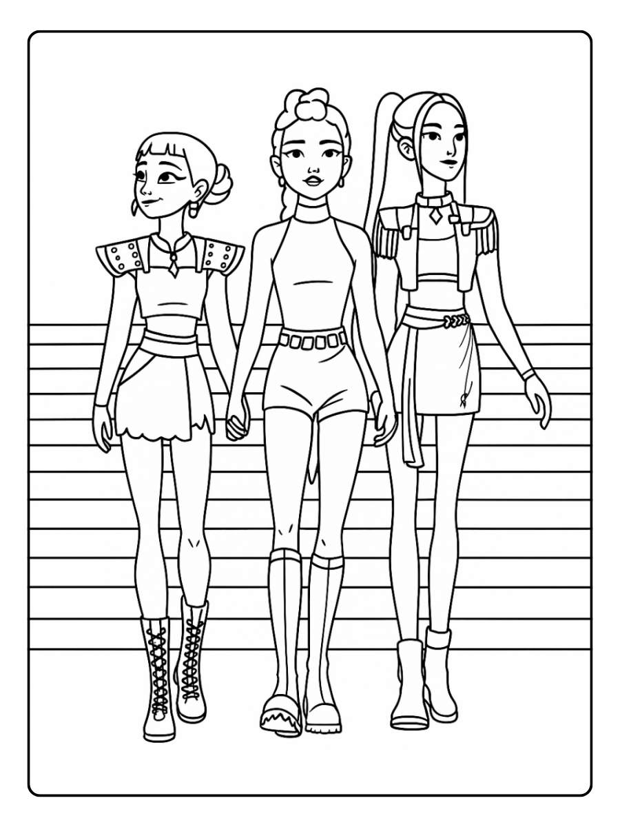 Kpop Demon Hunters Coloring Pages – Girls on stage
