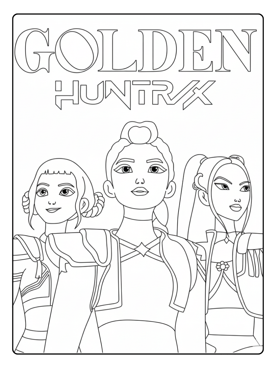Kpop Demon Hunters Coloring Pages – Huntrix Singing Golden
