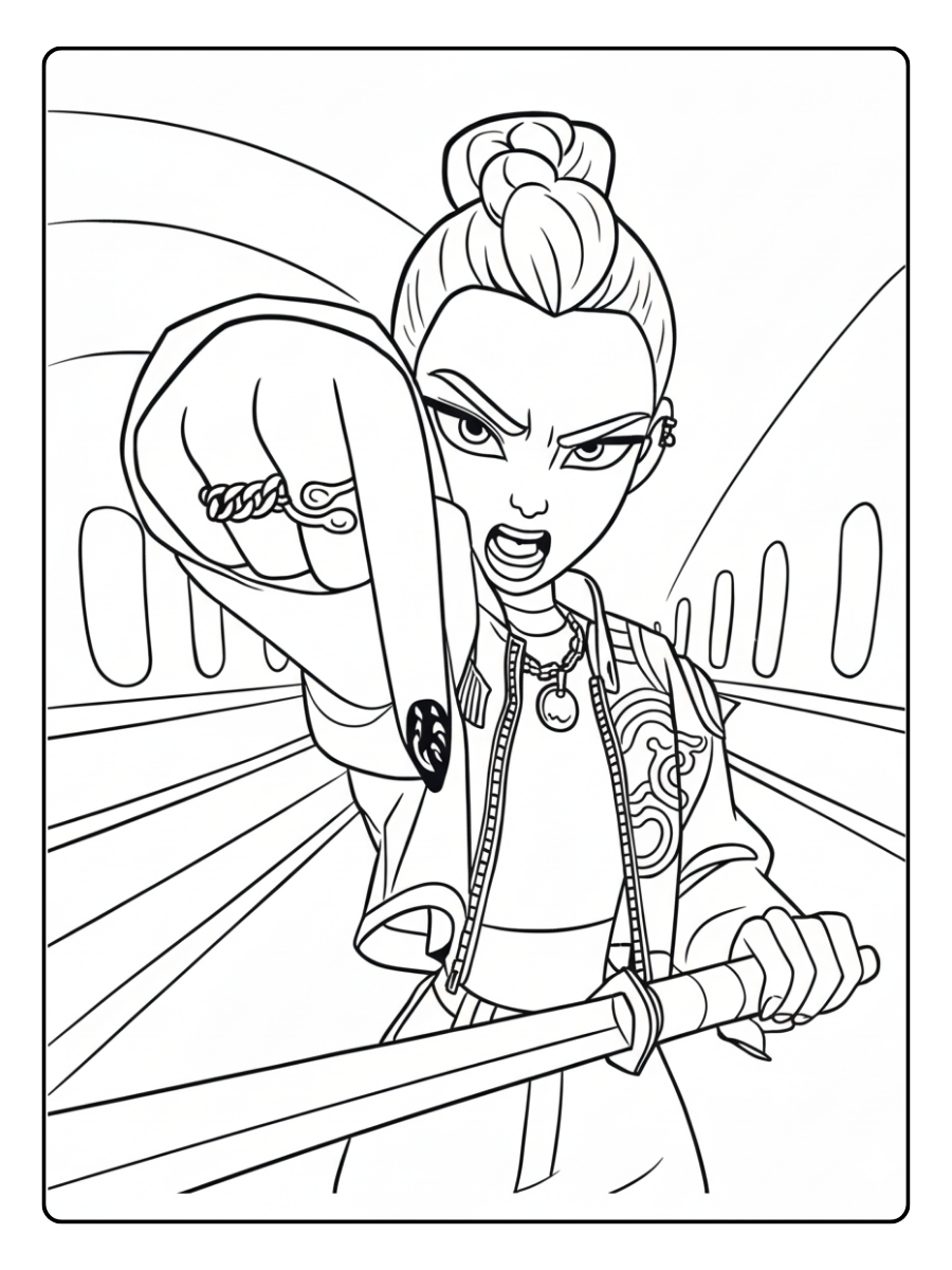 Kpop Demon Hunters Coloring Pages – Kpop Girl with Sword