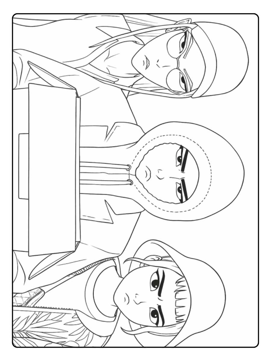 Kpop Demon Hunters Coloring Pages – Rumi, Mira and Zoey in disguise