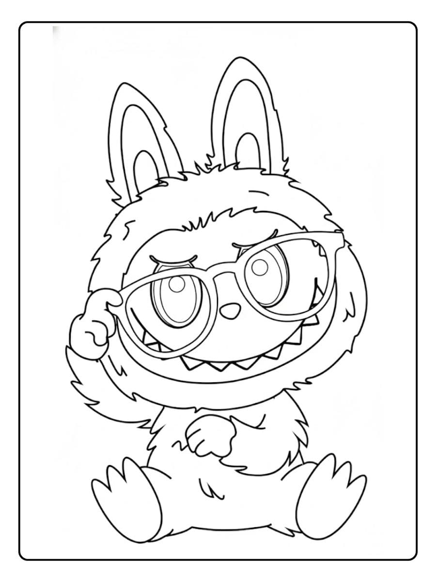Labubu Coloring Pages Cool Labubu with Glasses