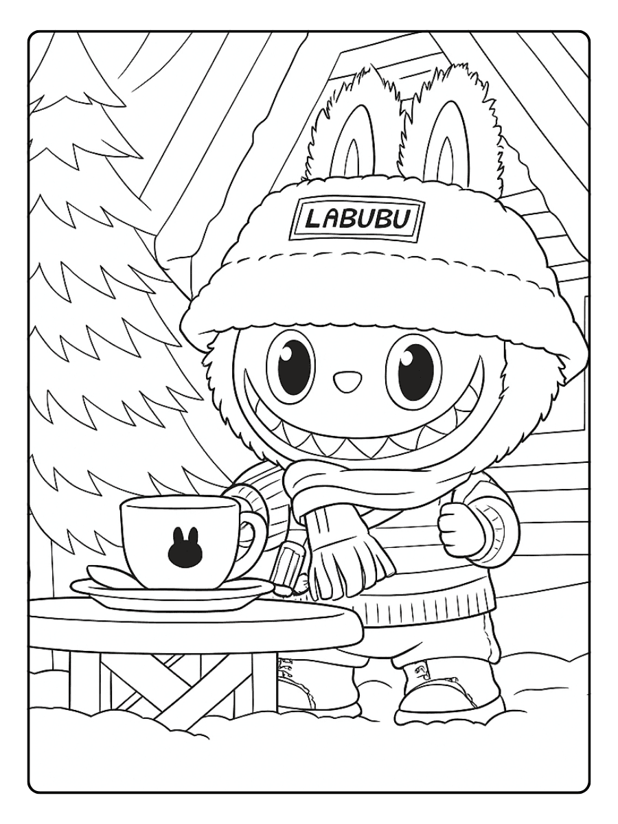 Labubu Coloring Pages – Labubu Winter Tea