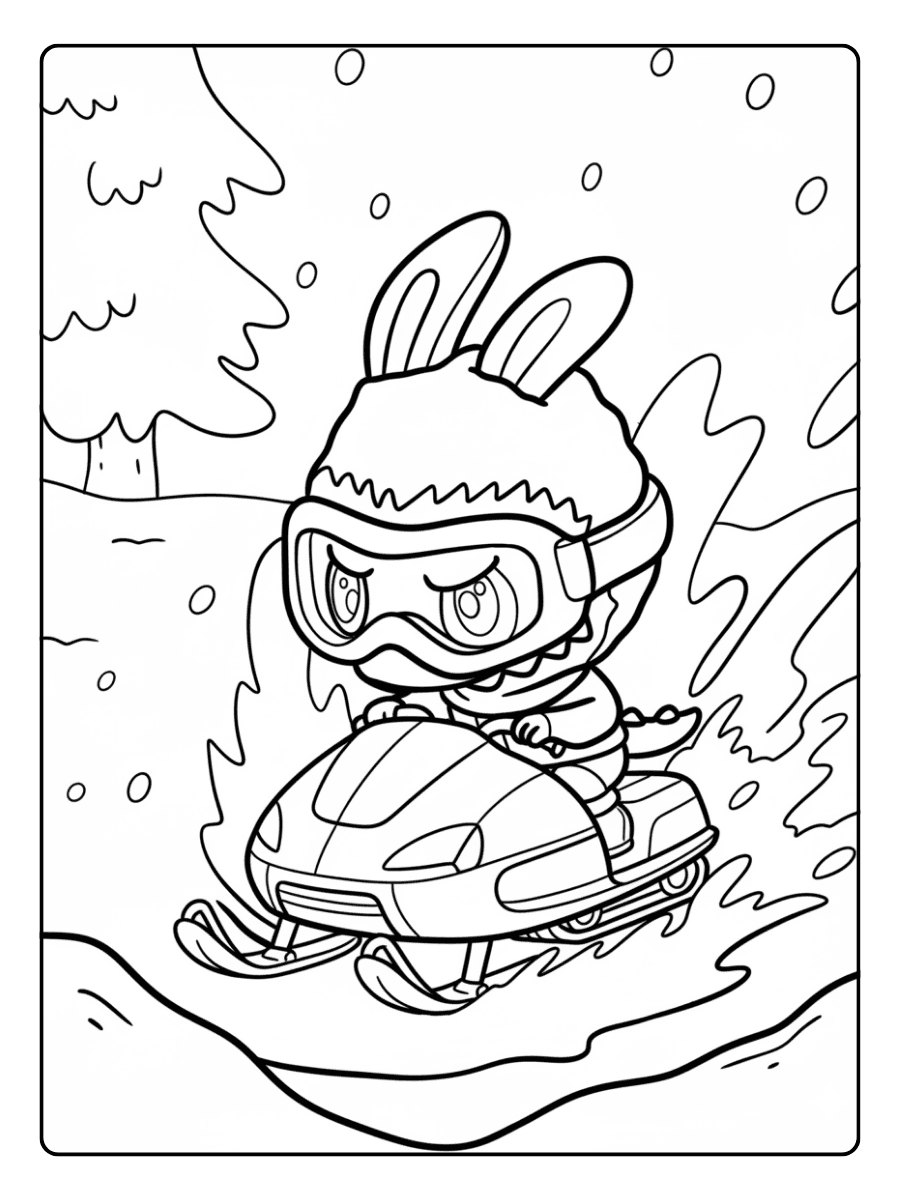 Labubu Coloring Pages – Labubu on a snowmobile
