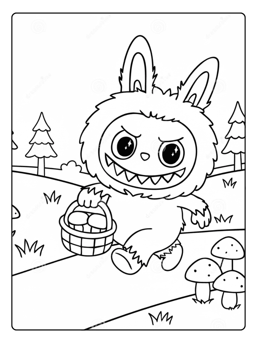 Labubu Coloring Pages – Labubu with Basket