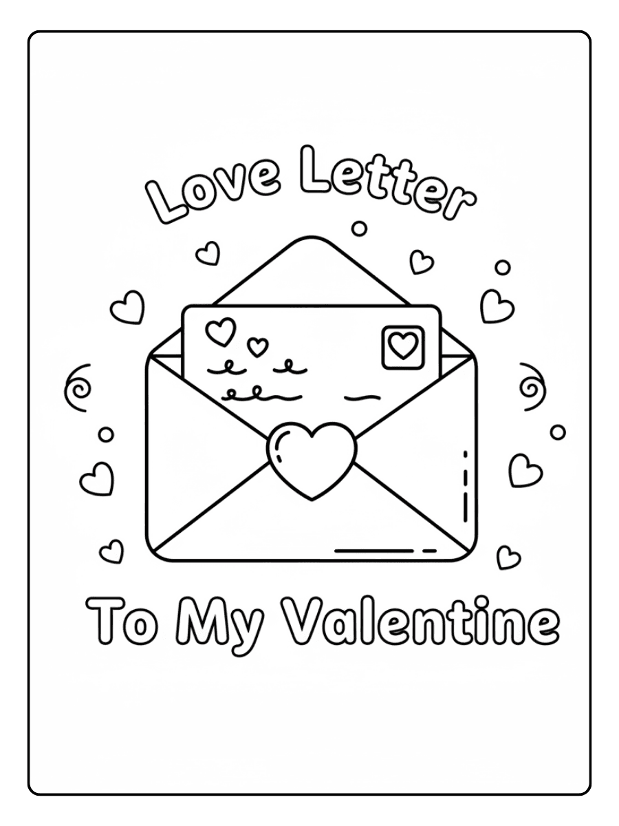 Love Letter Envelope Cute Coloring Pages for Valentines Day