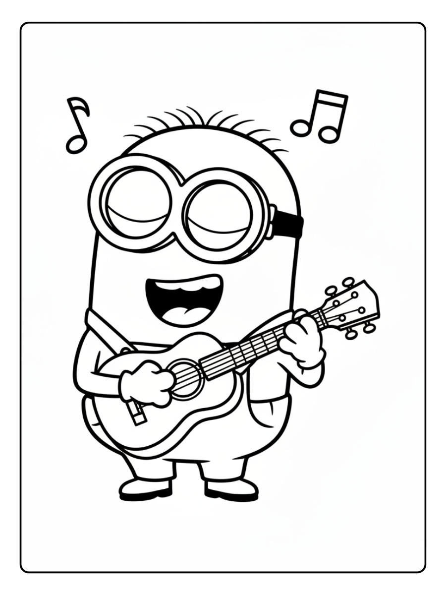 Minion Coloring Pages – Minion Playing Music