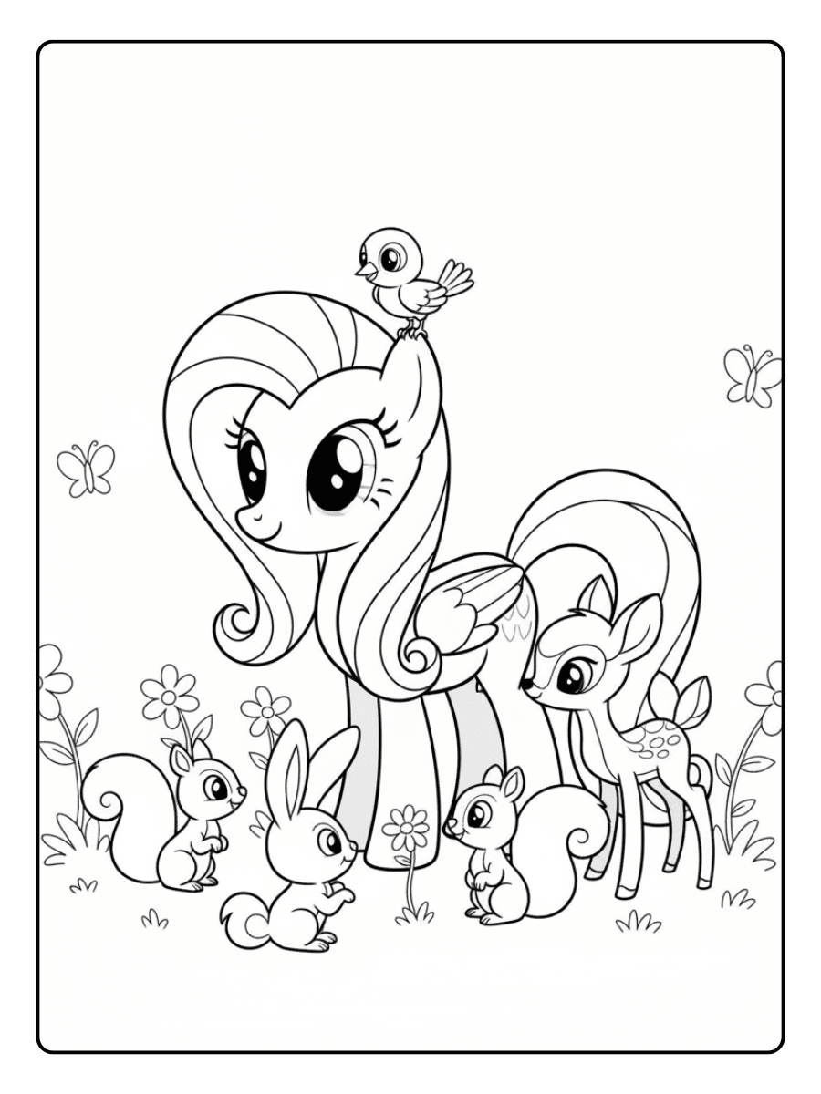 My Little Pony Coloring Pages – Fluttershy with Animals
