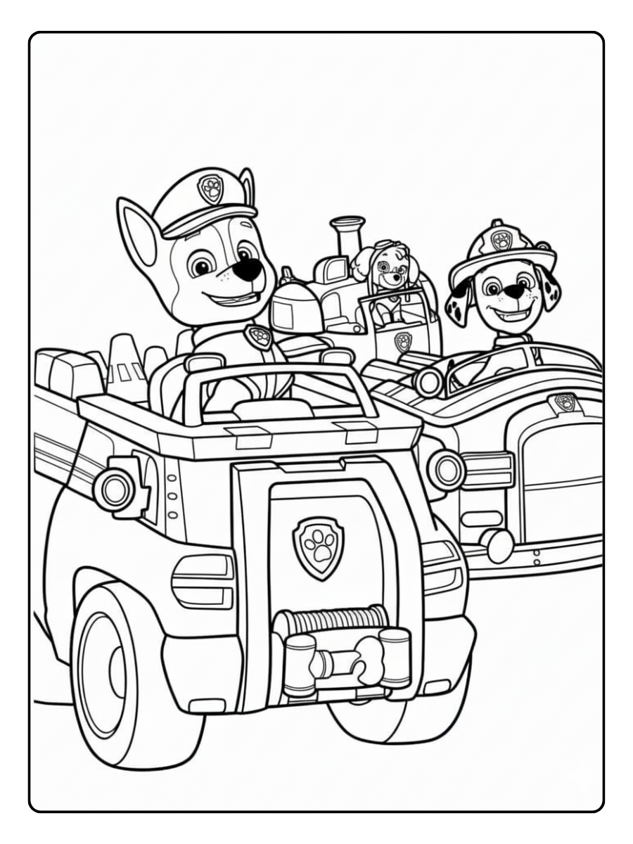 Paw Patrol Coloring Pages – Paw Patrols Friends In Their Vehicles