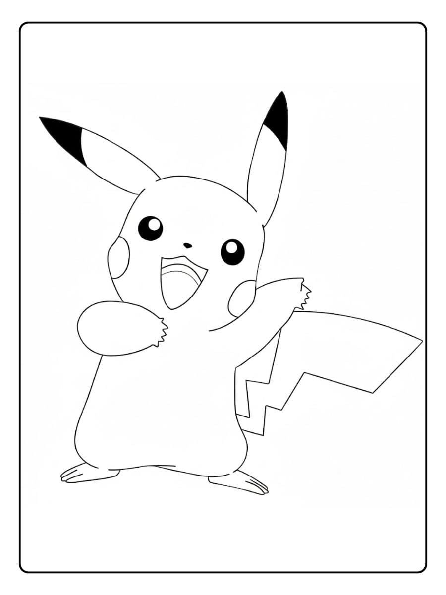Pikachu Coloring Pages Happy and Waving Pikachu